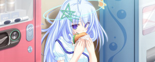 Blue haired girl eating hotdog - photo free wallpaper