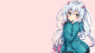 White haired girl blue dress - a butterfly free wallpaper