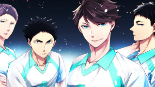 Three anime guys starry background - short hair free wallpaper