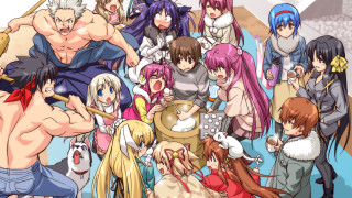 Anime characters group colored hair - a cave painting free wallpaper