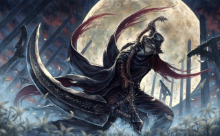 Man armor sword full moon - a demon like face free wallpaper