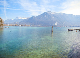 Water mountain dock boats scenery - plein air free wallpaper