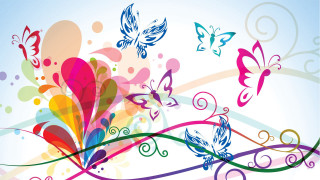 Colorful background butterflies swirls side - rich vivid color free wallpaper