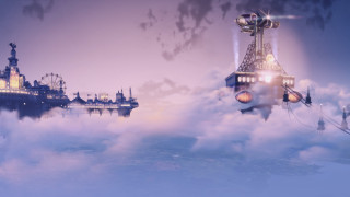 City clouds lighthouse ship painting - cinematic matte painting free wallpaper