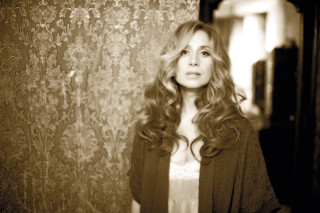 Woman standing wall curtain behind - art nouveau free wallpaper