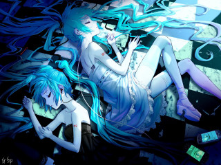 Anime girls bed blue hair - top of a bed next free wallpaper for desktop