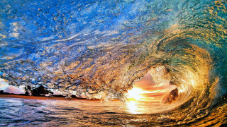 Large wave breaking ocean sunset 6 - a large wave free wallpaper