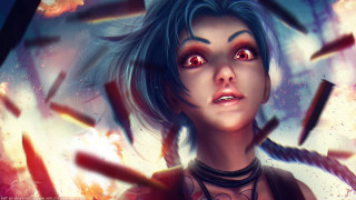 Blue haired woman red eyes - stanley artgerm lau free wallpaper