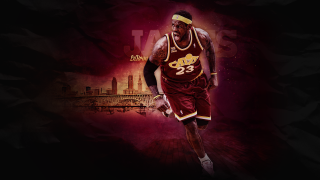 Man red uniform running basketball - his hand and a city in the background free wallpaper