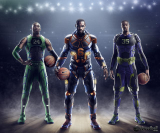 Three basketball players stadium uniforms - scifi free wallpaper for desktop