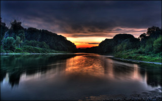 River sunset trees dark sky - river free wallpaper