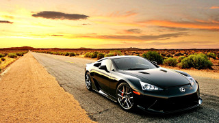 Black sports car desert sunset 3 - the side of a road free wallpaper
