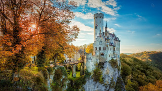 Castle cliff bridge trees fall - medieval free wallpaper for desktop