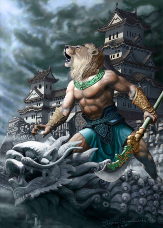Man sword lion dragon body - epic fantasy character art free wallpaper for mobile