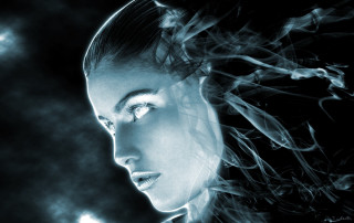 Woman smoke hair black background - a white light free wallpaper