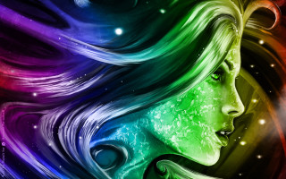 Woman long hair rainbow background - lightening free wallpaper for desktop