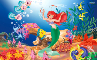 Cartoon mermaid colorful fish sea - a fish free wallpaper