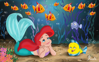 Little mermaid swimming ocean fish - fish free wallpaper
