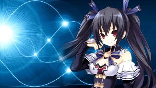 Anime girl blue background long - long black hair free wallpaper