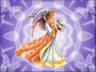 Woman bouquet flowers butterfly purple - angelic free wallpaper for desktop