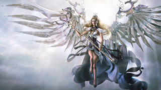 Woman sword wings clouds fantasy - epic fantasy character art free wallpaper
