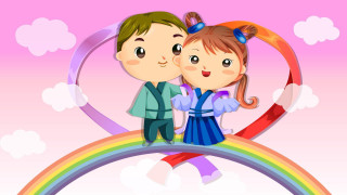 Couple rainbow pink clouds storybook - a couple standing free wallpaper