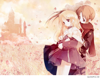 Anime girls field flowers castle 2 - a field of flowers free wallpaper