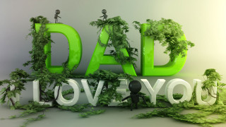 Green 3d text dad loves - a bunch of leaves free wallpaper