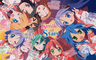 Anime girls smiles stars blue - anime character free wallpaper