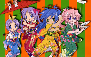 Anime girls umbrella green orange - toyism free wallpaper