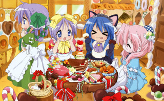 Anime girls cake candy table - the table in front free wallpaper
