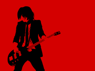 Man guitar red background silhouette - a red wall free wallpaper for desktop