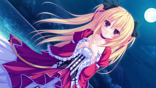 Woman red dress flying full - a full moon behind her free wallpaper