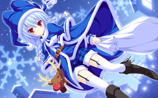 Anime girl flying snowman deer - a anime girl free wallpaper for desktop