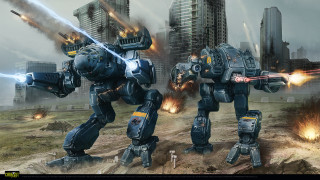 Robots fighting city fire smoke - fire and smoke free wallpaper