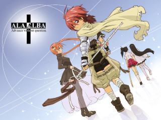 Anime characters cross blue sky - a cross free wallpaper