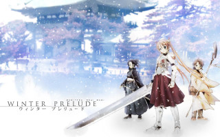 Anime characters sword snow pagoda - a pagoda in the background free wallpaper