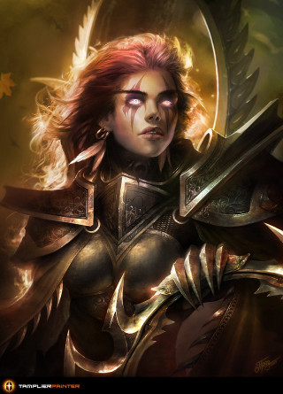 Woman red hair sword in - epic fantasy character art free wallpaper for mobile