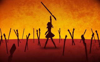 Woman holding stick sunset background - stick free wallpaper