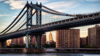 Bridge river sunset city tall - over a river free wallpaper