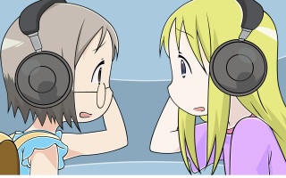 Couple headphones mirror looking together - one person free wallpaper