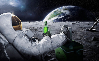 Astronaut beer moon ladder space - the moon free wallpaper