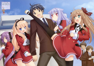 Anime characters group building sky 2 - a detailed drawing free wallpaper for desktop