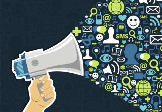 Hand megaphone social media speech - a smiley face free wallpaper