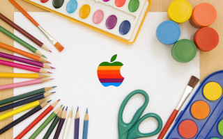 Colored pencils apple logo scissors - crayon art free wallpaper