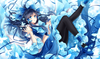 Woman blue flowers bed legs - blue flower free wallpaper