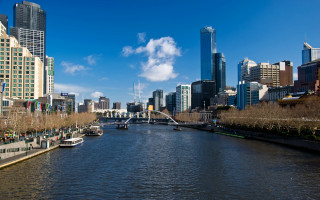 River boats tall buildings city - tall building free wallpaper