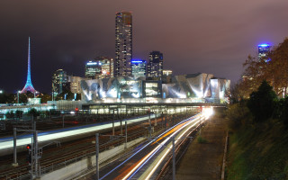 Tokyo city skyline train station - long exposure free wallpaper for desktop
