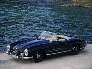 Black mercedes benz roadster water - photo free wallpaper