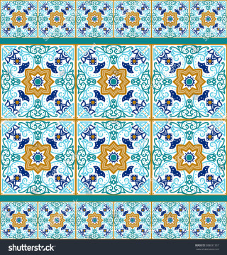 Blue orange tile pattern star - ai weiwei free wallpaper for tablet